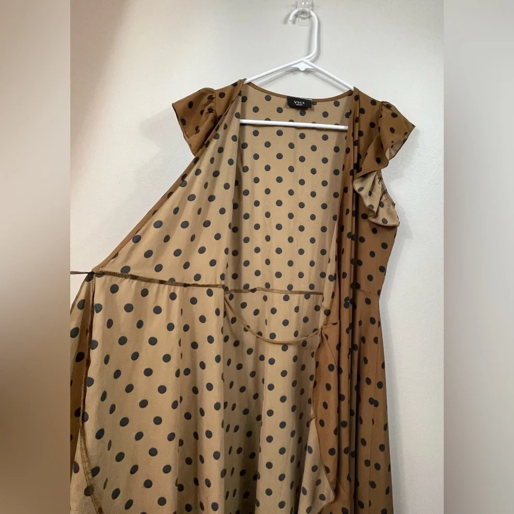 Brown Polka Dot Skirt VICI Mama Mia Polka Dotted Wrap Maxi Dress sz: Small Retro - Picture 13 of 16